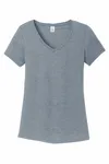 District Women's Perfect Tri V-Neck Tee. DM1350L Flint Blue Heather