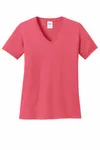 Port & Company Women's Core Cotton V-Neck Tee. LPC54V Coral