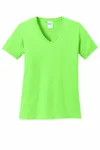 Port & Company Women's Core Cotton V-Neck Tee. LPC54V Neon Green