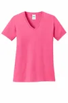 Port & Company Women's Core Cotton V-Neck Tee. LPC54V Neon Pink