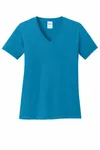 Port & Company Women's Core Cotton V-Neck Tee. LPC54V Neon Blue
