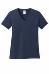 Port & Company Women's Core Cotton V-Neck Tee. LPC54V Navy