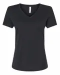 Bella + Canvas Ladies' Relaxed Heather CVC Jersey V-Neck T-Shirt Solid Black Blend