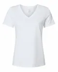 Bella + Canvas Ladies' Relaxed Heather CVC Jersey V-Neck T-Shirt Solid White Blend