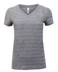 Threadfast Apparel Ladies' Invisible Stripe V-Neck T-Shirt Hth Gry Inv Strp