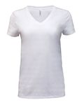 Threadfast Apparel Ladies' Invisible Stripe V-Neck T-Shirt Wht Invsbl Strp