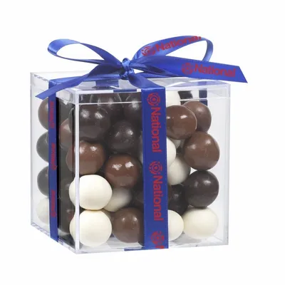Cube Acrylic Gift Jars - Malt Balls - Custom Stickers Now