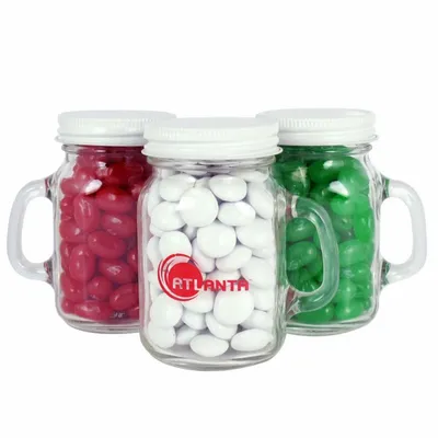 Glass Mini Mason Jars - Chocolate Buttons Imprinted - Custom Stickers Now