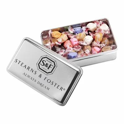 2-Share Tin - Salt Water Taffy/Assorted Fruit Sours - Custom Stickers Now