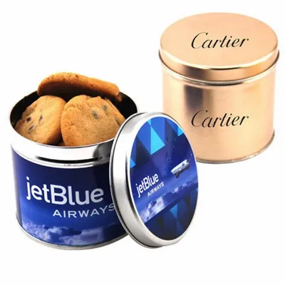 Round Tin with Chocolate Chip Cookies - Custom Stickers Now