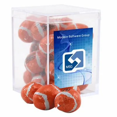 Acrylic Box with Chocolate Footballs - Small - Custom Stickers Now