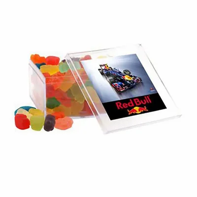 Clever Candy Large Square Acrylic Candy Box with Gummy Bears - Custom Stickers Now