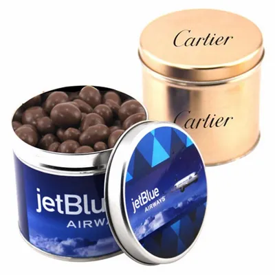 Round Tin with Choc Covered Peanuts - Custom Stickers Now
