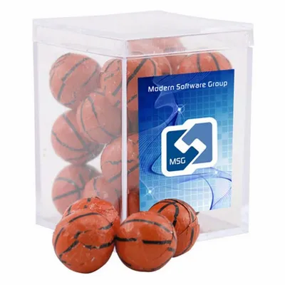 Acrylic Box with Chocolate Basketballs - Small - Custom Stickers Now