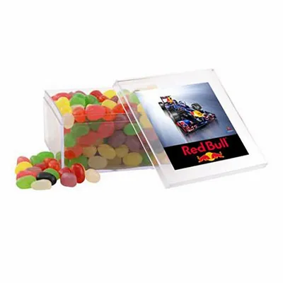 Large Square Acrylic Candy Box with Assorted Jelly Beans - Custom Stickers Now