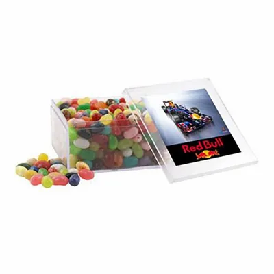 Large Square Acrylic Candy Box with Jelly Belly - Custom Stickers Now