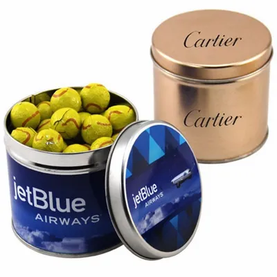 Round Tin with Chocolate Tennis Balls - SBF4100 - Custom Stickers Now