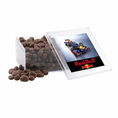 Acrylic Box with Choc Covered Raisins - Large - Custom Stickers Now