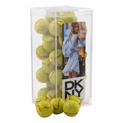 Acrylic Box with Chocolate Tennis Balls - Medium - Custom Stickers Now