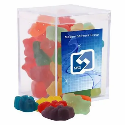 Clever Candy Small Acrylic Candy Box with Gummy Bears - Custom Stickers Now
