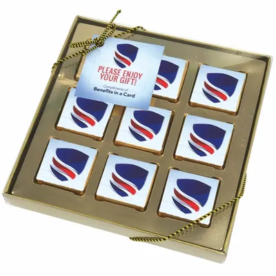 Nine Piece Chocolate Foiled Square Gift Box - Custom Stickers Now