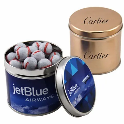 Round Tin with Chocolate Baseballs - SBF4100 - Custom Stickers Now