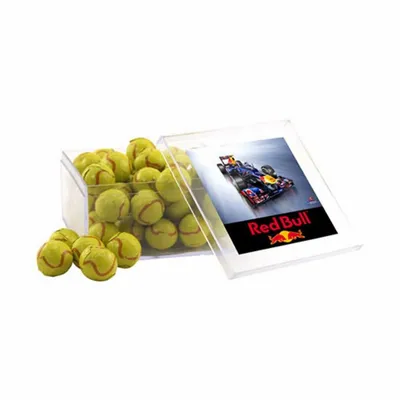 Acrylic Box with Chocolate Tennis Balls - Large - Custom Stickers Now
