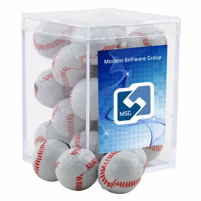 Acrylic Box with Chocolate Baseballs - Small - Custom Stickers Now