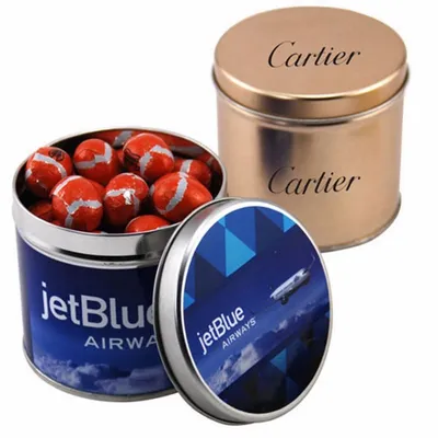 Round Tin with Chocolate Footballs - SBF4100 - Custom Stickers Now