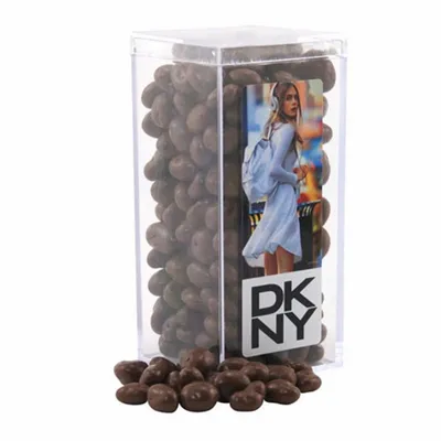 Acrylic Box with Chocolate Covered Raisins - Custom Stickers Now