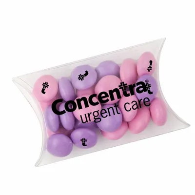 Small Pillow Box with Imprinted Chocolate Buttons - Custom Stickers Now