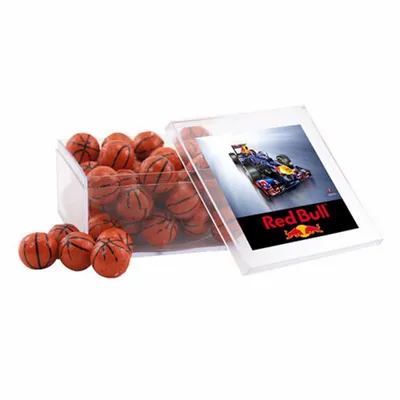 Acrylic Box with Chocolate Basketballs - Large - Custom Stickers Now