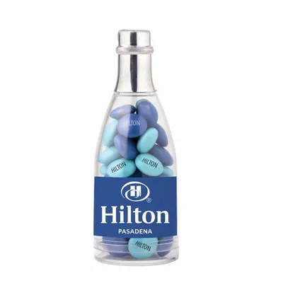 Champagne Bottle with Imprinted Chocolate Buttons - Custom Stickers Now