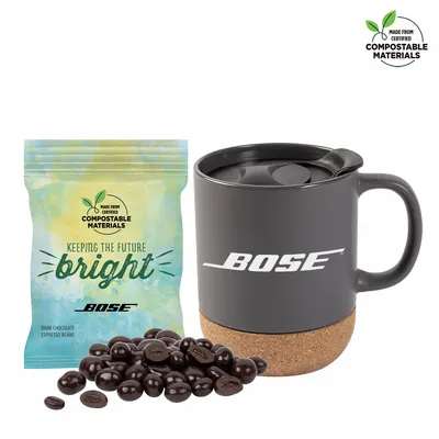 Cork Bottom Mug w/ Compostable Bag of Dark Chocolate Espresso Beans - Custom Stickers Now