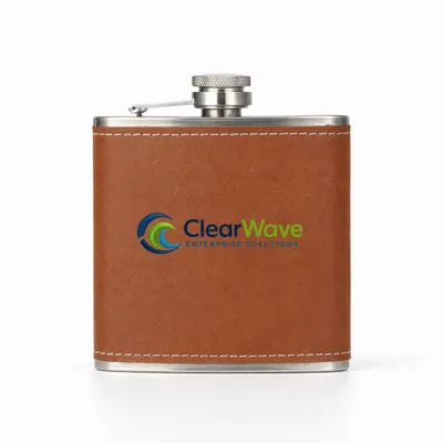 Leather Wrapped Hip Flasks - Custom Stickers Now