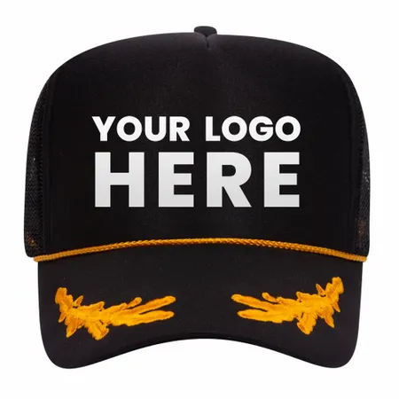 Otto 39-162 5-Panel High Crown Foam Trucker Hat - Black/Gold with Oak Leaves - Custom Stickers Now