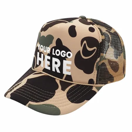 Nissun CSC - Foam Trucker Camo Hat, 5-Panel Camouflage Cap - Custom Stickers Now