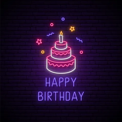 Happy Birthday with Cake Neon Sign - Custom Stickers Now