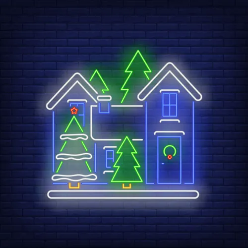 Christmas House Neon Sign - Custom Stickers Now