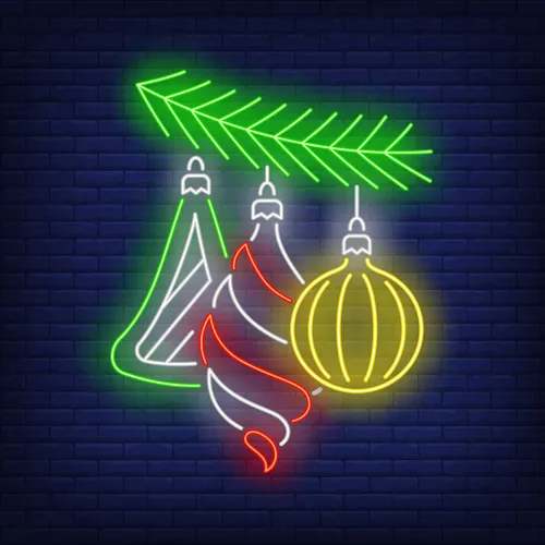Christmas Baubles Fir Tree Branch Neon Sign - Custom Stickers Now