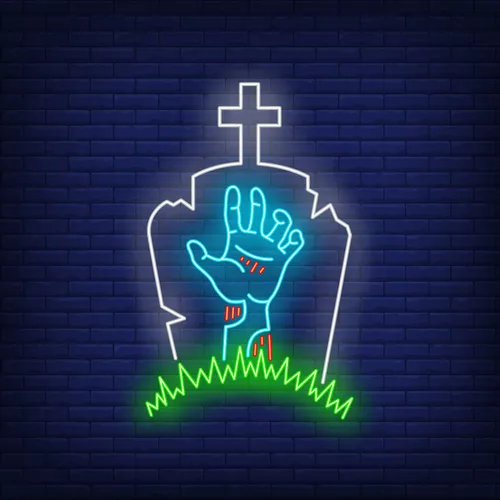 Gravestone Zombie Hand Neon Sign - Custom Stickers Now