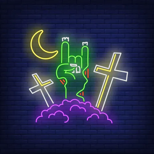 Devil Horn Zombie Hand Gesture Neon Sign - Custom Stickers Now