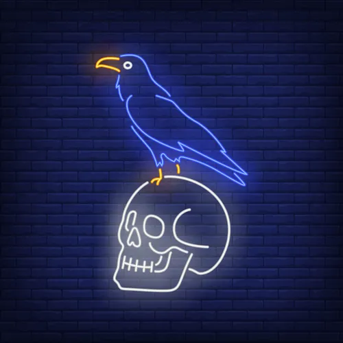 Crow Sitting Human Skull Neon Sign - Custom Stickers Now