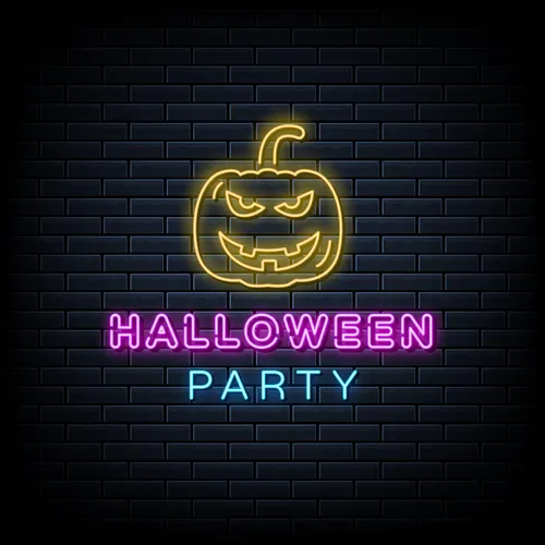 Halloween Party Neon Sign with Pumpkin