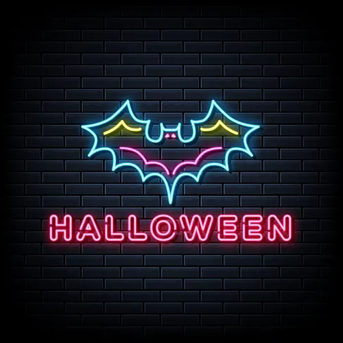 Halloween Neon Sign with Bat - Custom Stickers Now