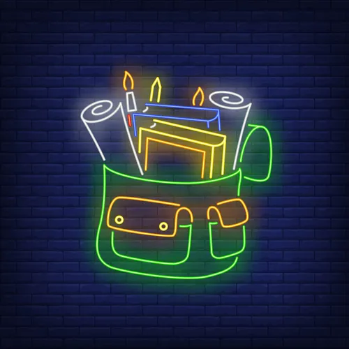 Backpack With Stationery Neon Sign - Custom Stickers Now