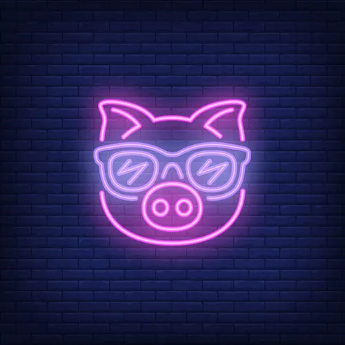 Cute Cartoon Pink Pig Sunglasses Neon Sign - Custom Stickers Now