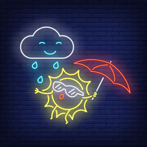 Cartoon Sun With Umbrella Rain Neon Sign - Custom Stickers Now