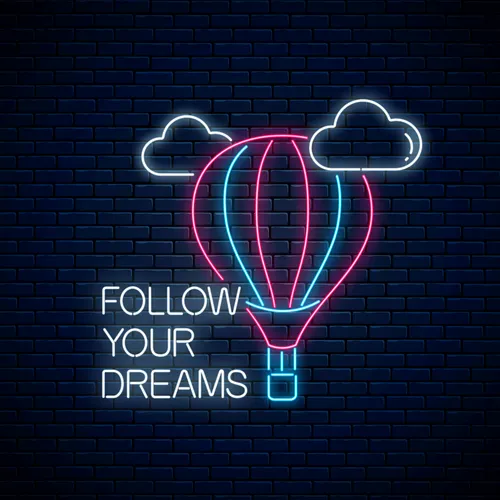 Follow Your Dreams With Hot Air Balloon Neon Sign - Custom Stickers Now