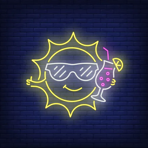 Cartoon Sun Drinking Cocktail Neon Sign - Custom Stickers Now